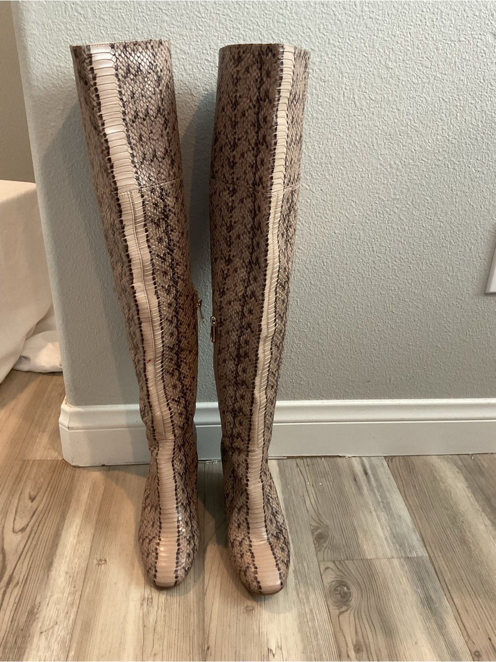 Louise et Cie Beige and Brown Snakeskin-Print Over-the-Knee Boots